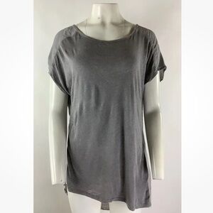 XCVI Sz L Oversized Asymmetric Tunic Tee Gray 100% Linen Casual Pullover Top
